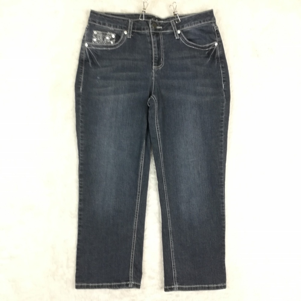 Earl Jean‎ Womens Jeans Capri Blue Denim Mid Rise Jeweled Flap Pocket 10